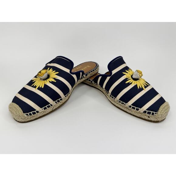 Kate Spade Solero Mule 6.5 Navy & White Stripe Espadrille Resort Vacation Daisy - Picture 1 of 13